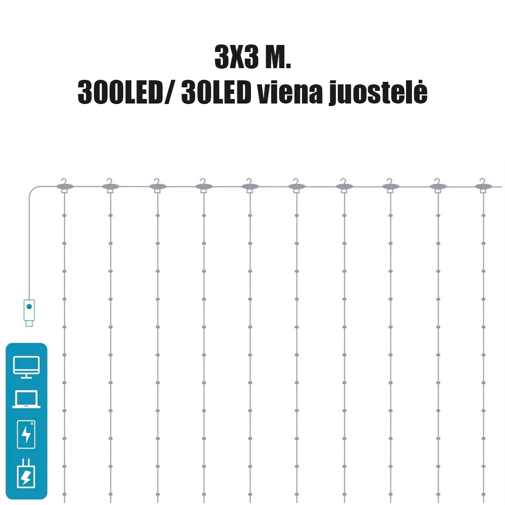 LED USB Užuolaida - Girlianda, spalvota - Image 6