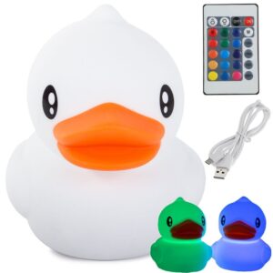 LED RGB naktinė lemputė vaikams „Antis“ su pulteliu, USB