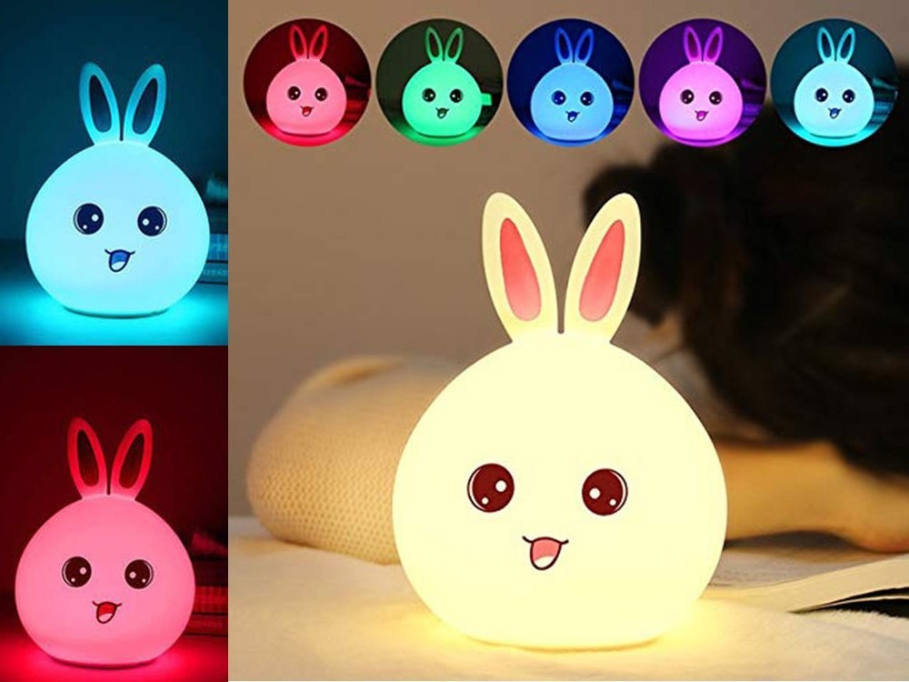 LED RGB naktinė lemputė vaikams „Triušis“, valdoma lietimu - Image 6