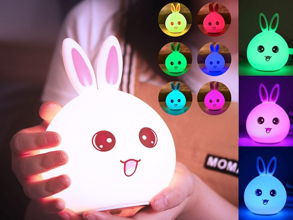 LED RGB naktinė lemputė vaikams „Triušis“, valdoma lietimu - Image 10